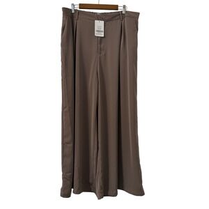 Tronjori Wide Leg Pants Women Plus Size 1X Mocha Flowy‎ Minimalist Office Casual